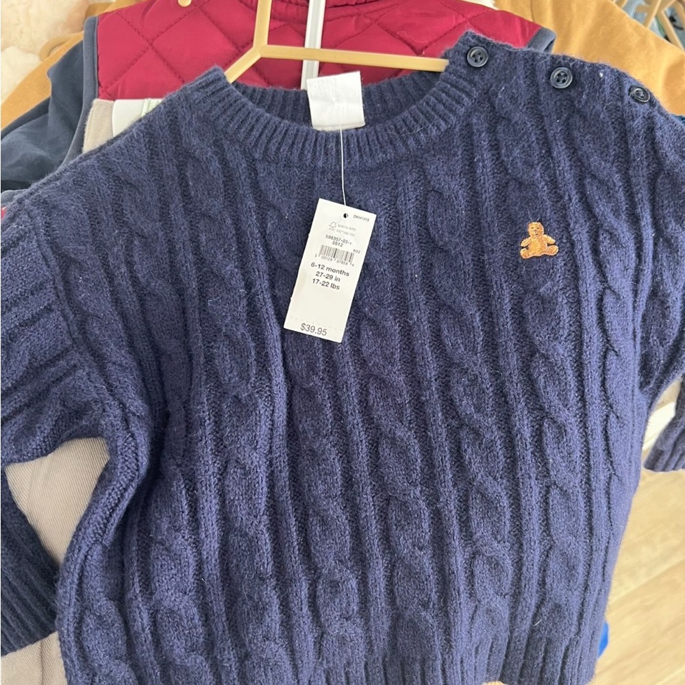 Baby boys 6-12 months gap Blue Cable Knit Sweater with Bear Logo